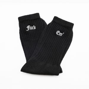 Fuck Em' Calf High Black Socks